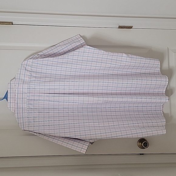 Paul Fredrick Size 20 White Short Sleeve Buttondown with Blue & Pink Plaid - Picture 2 of 9